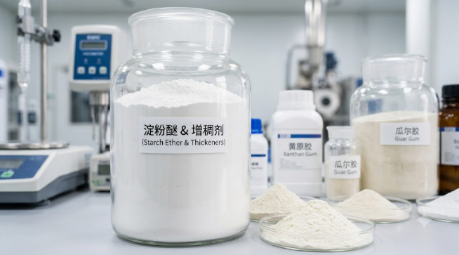 Starch ether and thickeners for dry mortar